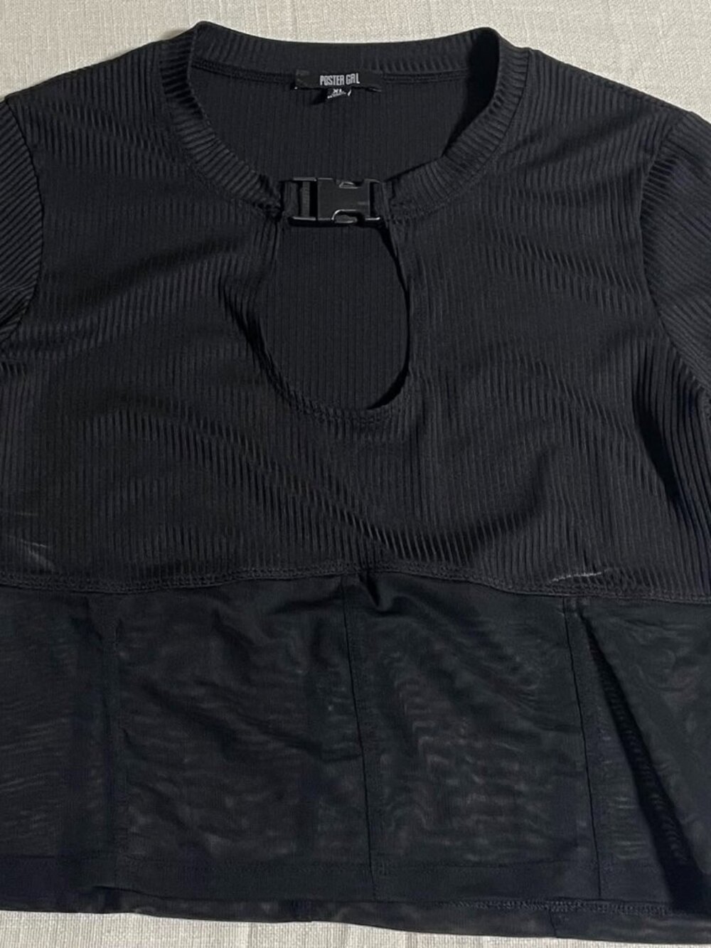 Womens Poster Girl Black Crop Top with Buckle and Mesh (Size XL)